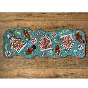 NWT World Market BEADED gingerbread house men Table Runner 13in x 36in NEW blue
